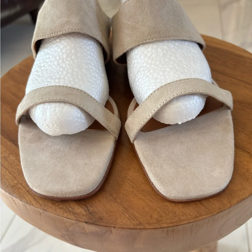 Halston Heritage Neutral Beige Suede Slide Mules - Picture 11 of 14